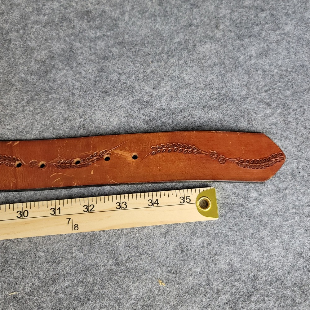 Vintage Western Leather Concho Belt Tan Tooled Floral Southwest Silver Tone 35in - Picture 8 of 10